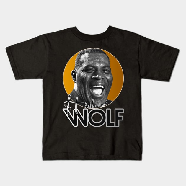 Retro Howlin' Wolf Gold Tribute Kids T-Shirt by darklordpug